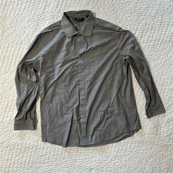 DKNY - Men's Slim Fit Stretch Dress Button Down Shirt - XL (Checkered Grey) - Picture 1 of 2